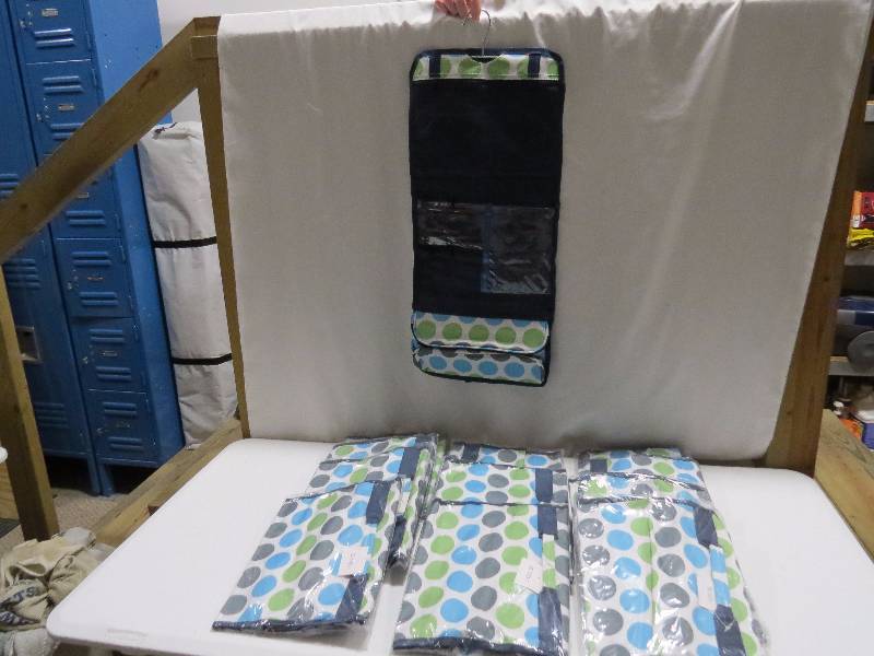 lot 90 image: Lot of 12 BlueGreen Polka Dot HangingTravel Cosmetic Bags