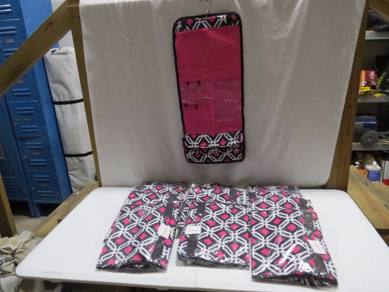 lot 92 image: Lot of 12 Multicolor Geometric HangingTravel Cosmetic Bags