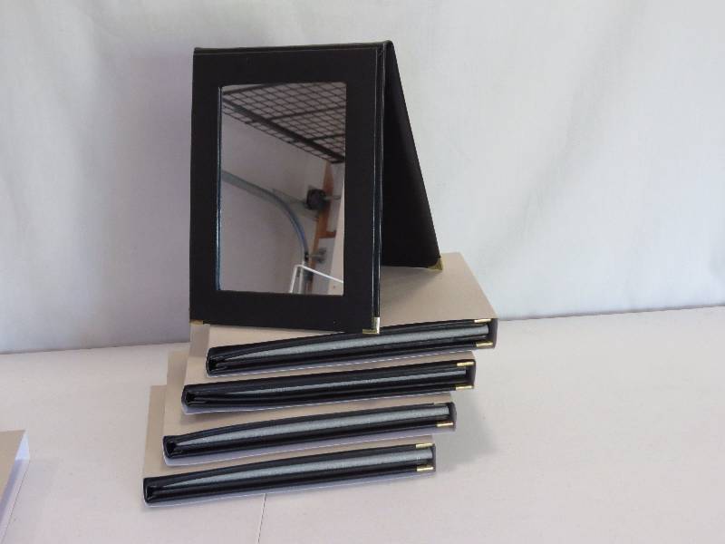 lot 159 image: Lot of 5 Black Faux Leather Mirrors