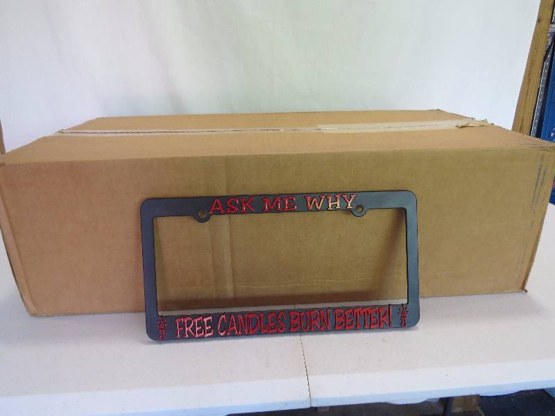 lot 226 image: Lot of 100 Free Candles Burn Better License Plate Frames