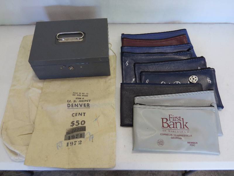 lot 290 image: Lot of Bank Bags and Metal Cash Box