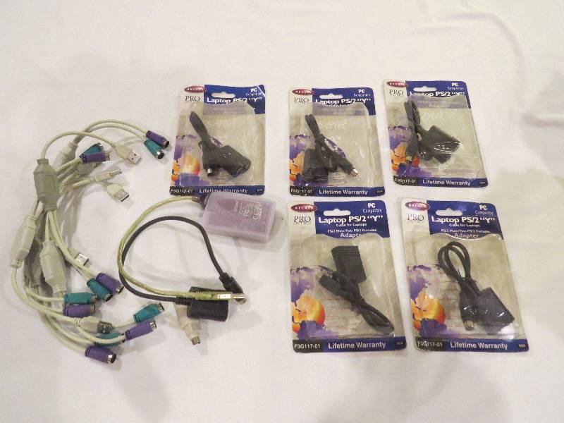 lot 336 image: Box of Computer Cables, Belkin Laptop PS2 Y, USB to PS2 Y