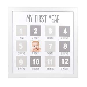 lot 45575 image: Pearhead My First Year Photo Moments Baby Keepsake Picture Frame, Baby��s First Year Photo Frame, Gender-Neutral Baby Milestone Nursery D�cor, White and Gray