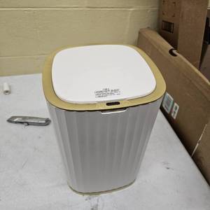 lot 45605 image: Mini White and Gold Motion Sensor Trash Can