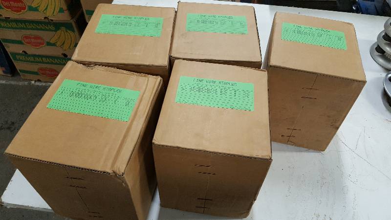 lot 7431 image: 5 cases of 100 M (100,000 staples in each of these cases) similar to the Bostitch SHCR-5019 38-inch staples