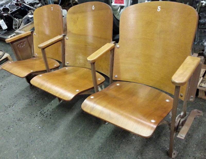 lot 7530 image: Single set of 3 attached cool old vintage auditorium theater stadium seating