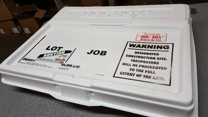 lot 7567 image: Its new and sold by Home Depot is this construction site Job Box for permits and documents