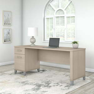 lot 1 image: Bush Furniture Somerset 72W Single Pedestal Desk with File Drawer and Box Drawer in Sand Oak