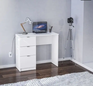 lot 6 image: Porch & Den Spindler White 3-drawer Writing Desk- Retail$134.99