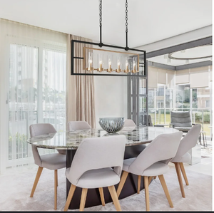 lot 13 image: Modern 6-light Geometric Chandelier Black Gold Glass Island Lights - L37.4 x W5.1 x H20.9- Retail$297.99