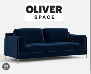 lot 18 image: OLIVER SPACE Cleopatra Midnight Blue Velvet Sofa RETAILS FOR $1750