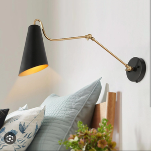 lot 52 image: Wylan Modern 1 Light Plug In Black Gold Wall Sconce