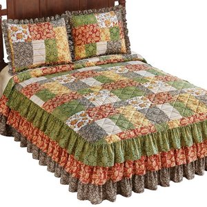 lot 56 image: Siena Triple Ruffle Floral & Striped Patchwork Bedspread