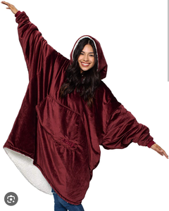 lot 74 image: Comfy Wearable Sherpa Lined Blanket BURGANDY