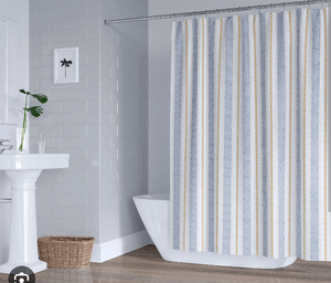 lot 79 image: Stripe Dots Blue Shower Curtain by Kavka RETAILS FOR $96