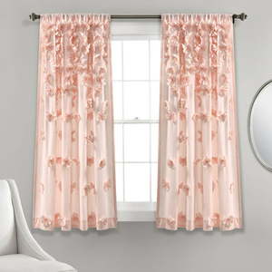 lot 94 image: Lush Decor Riley Bow Ties 63 x 54 Textured Blush 3 Rod Pocket Single Window Panel