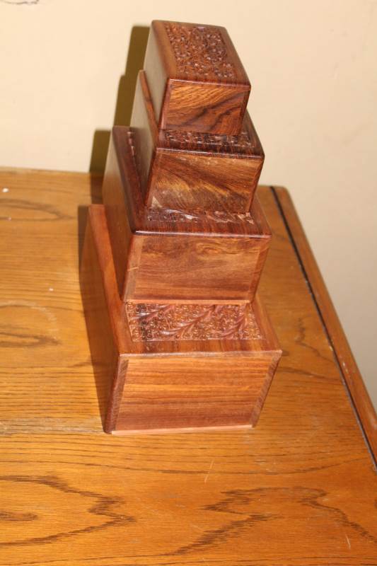 lot 2119 image: 4 piece engraved wood boxes