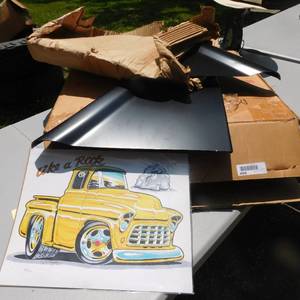 lot 8006 image: Bill Harper  Like A Rock Chevy Print & Antique Cab Corners for 55 Studebaker