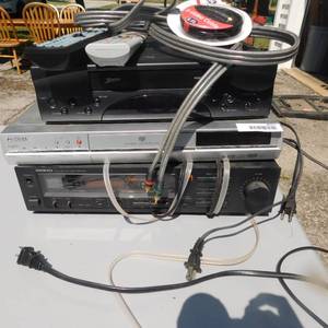 lot 8051 image: Onkyo Reciever, Toshiba DVD Player and Zenith VHS Player