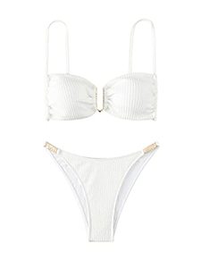 lot 5651 image: SweatyRocks Womens 2 Piece Bathing Suit Spaghetti Strap Tie Back High Cut Bikini Set Swimsuit White M