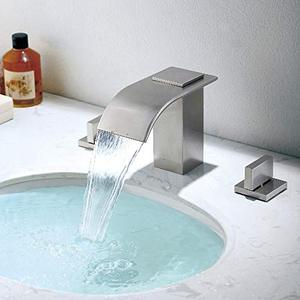 lot 5656 image: HiMyLEN Brushed Nickel Waterfall Bathroom Faucet 3 Holes 2 Handles 3.15 Inches Modern Widespread Bathroom Sink Faucet