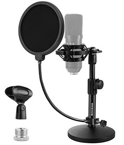 lot 5660 image: BILIONE Upgraded Desktop Microphone Stand, Adjustable Mic Stand Desk with Pop Filter, Shock Mount, Microphone Clip, 58 to 38 Metal Screw Adapter