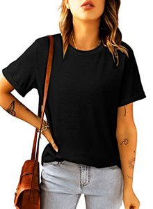 lot 5669 image: BINLIANG Women Summer Casual Short Sleeve Tee Shirt Tops Crew Neck Tshirts T Shirt Femme (D# Black,Large)
