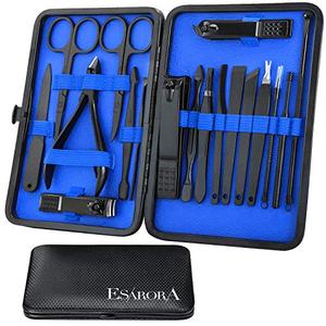 lot 5673 image: Manicure Set, ESARORA 18 In 1 Stainless Steel Professional Pedicure Kit Nail Scissors Grooming Kit with Black Leather Travel Case