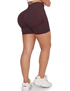 lot 5674 image: YEOREO Women High Waist Workout Yoga Gym Smile Contour Seamless Cycling Shorts Berry XS