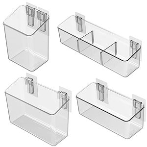 lot 5676 image: vacane 4 Pack Plastic Over Cabinet Door Organizer, Adhesive Mount Storage Organizer Container Makeup Organizer Hanging Basket Bins for Craft Room, Pantry, Office, Space Saving Holder for Kitchen Bags