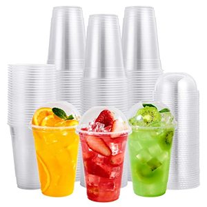 lot 5681 image: FOCUSLINE 200 PACK 16oz Clear Plastic Cups with Lids, Disposable Cold Drinking Cups, 16 Ounce Large Clear Cups with Dome Lids with Holes for Smoothie, Milkshake, Bubble Tea, Parfait