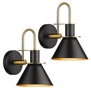 lot 5683 image: Industrial Wall Sconce Set of 2, HWH Modern 1-Light Bathroom Vanity Light Fixtures, Single Wall Sconce for Bedroom, Balcony, Over Mirror, Kitchen Sink, Black and Gold Finish, 5HZG56B-2 BKBG