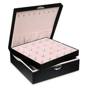 lot 5685 image: misaya Earrings Jewelry Box Women 50 Slots Jewelry Organizer, Gift for Mom, Earring Holder Organizer for Earrings Rings Necklace, Black