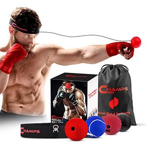 lot 5697 image: Boxing Reflex Balls Set of 4 - Boxing Ball MMA Gear of with Varying Weights with Adjustable Headband and 4 Spare Strings to Improve Speed and Hand-Eye Coordination for Men, Kids Boxing Equipment
