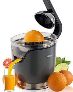 lot 5704 image: SiFENE Electric Citrus Juicer Machine Extractor, Stainless Steel Orange Juicer,2 cones for Lemons, Limes, Oranges,Grapefruit,with Soft Grip Handle and 150W motor, Easy to Clean, Anti-drip Spout