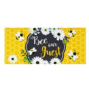 lot 5711 image: Evergreen Sassafras Bee Our Guest Frame Interchangeable Entrance Doormat  Indoor and Outdoor  22-inches x 10-inches  Non-Slip Backing  All-Season  Low Profile  Home Decor