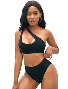 lot 5719 image: NAFLEAP Womens One Shoulder Sport Bikini Set High Waisted Cutout Swimsuit Crop Top Bathing Suit (Black, X-Large)