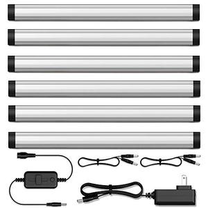 lot 5723 image: GETINLIGHT Led Under Cabinet Lighting Kit, Under Counter Light for Kitchen, Plug in, Dimmable, ETL Listed, Ultra Slim Design, Soft White 3000K, Brushed Nickel Finish, 12-inch, Pack of 6, IN-0110-26-SN