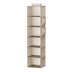 lot 5724 image: YOUDENOVA Hanging Closet Organizer, 6-Shelf Closet Hanging Storage with Side Pockets, Beige