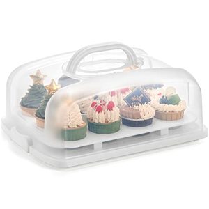 lot 5733 image: SOUJOY 2in1 Cupcake Carrier, Cupcake Keeper with Lid, Cupcake Holder to Fit 12 Standard-Size Cupcakes, Portable Dessert Container Transports Display Box for Cakes, Pies, Muffin