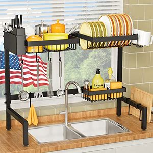 lot 5770 image: YKLSLH 2 Tiers Retractable Large Over The Sink Dish Drying Rack, for All Sinks (24.8-35.4),Adjustable Large Capacity Sink Rack, Iron Drain Rack to Save Space