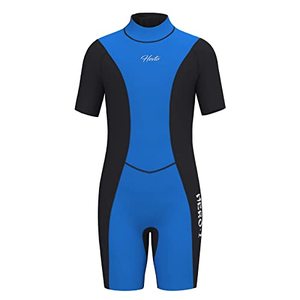 lot 5779 image: Hevto Shorty Wetsuits Kids and Youth 3mm Neoprene Full Suits Surfing Swimming Diving Keep Warm Back Zip for Water Sports (K15-Blue, 16)