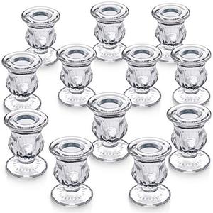 lot 5785 image: Letine Candlestick Holders Set of 12-2.5 H Taper Candle Holders Bulk - Clear Glass Candle Holder for Rustic Wedding Centerpieces, Party Supplies