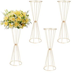 lot 5797 image: Set of 4 Wedding Centerpieces Geometric High Gold Vases - 23.6 Floral Table Decorations Metal Vases for Wedding Anniversary Celebration Party Birthday Events Aisle Home Decor