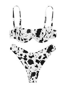 lot 5799 image: SweatyRocks Womens Sexy Bathing Suits Spaghetti Strap Bikini Set Graphic Print Swimsuit Black White M.