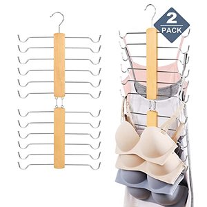 lot 6633 image: Yecuip Tank Top Hanger for Closet - 2 Pack Wood Bra Organizer for Closet, 360° Rotating Bra Hanger - Space Saving Hanger Closet Organizer for Tank Tops, Bras, Camisoles