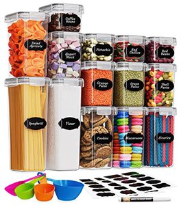 lot 6634 image: Airtight Food Storage Containers with Lids 14 PC - Plastic Kitchen Storage Containers for Pantry Organization and Storage - Cereal, Rice, Pasta, Flour and Sugar Containers