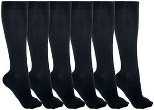 lot 6660 image: Womens Trouser Socks, Opaque Stretchy Nylon Knee High, Black, 6 Pairs