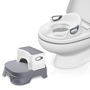 lot 6663 image: Potty Training Seat with Step Stool Ladder for Kids, Safe Toilet Seat with Splash Guard for Boys, 2 in 1 Detachable Step Stool for Girls and Boys, 2 Cushions, 1 Cleaning Brush and Hook, Gray