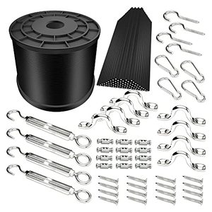 lot 6666 image: YQL Outdoor Lights Hanging Kit,Globe String Lights Suspension Kit,164ft Black Vinyl-Coated 304 Stainless Steel Cable,String Light Guide Wire,Hook & Eye Turnbuckle Wire Rope Tension